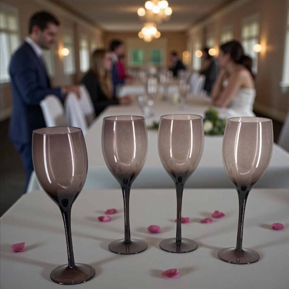 WINE GLASSES -– Set of 4, Smokey Gray, Classic Stemware, Wine, Barware, Vintage
